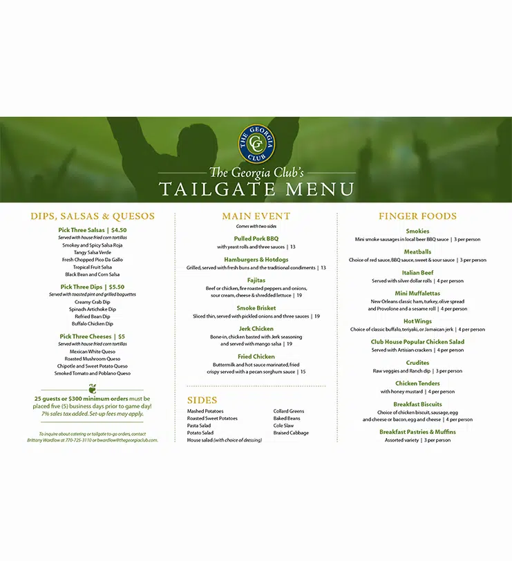 Georgia Club Tailgate Menu