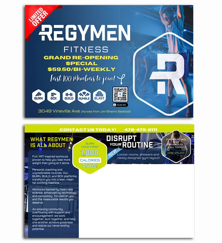 Regymen Fitness Direct Mail Postcard